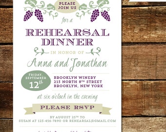 Vineyard Themed Invitation, Winery Themed Invitation -Wedding Invitation, Bridal Shower or Rehearsal Dinner Invitation - Printed Invitations