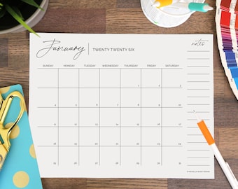 2026 Printable Calendar – Black & White Elegant 12-Month PDF (8.5x11)
