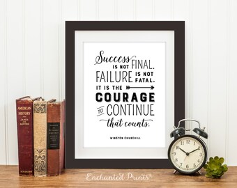 Winston Churchill - Courage to Continue - Quote print - Typographic Printable art wall decor - Inspirational quote poster - Instant download