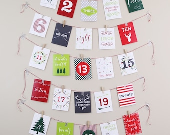 Printable Advent Calendar - 25 Card December Calendar - Countdown to Christmas - DIY Christmas Decor - Christmas Cards - Instant Download