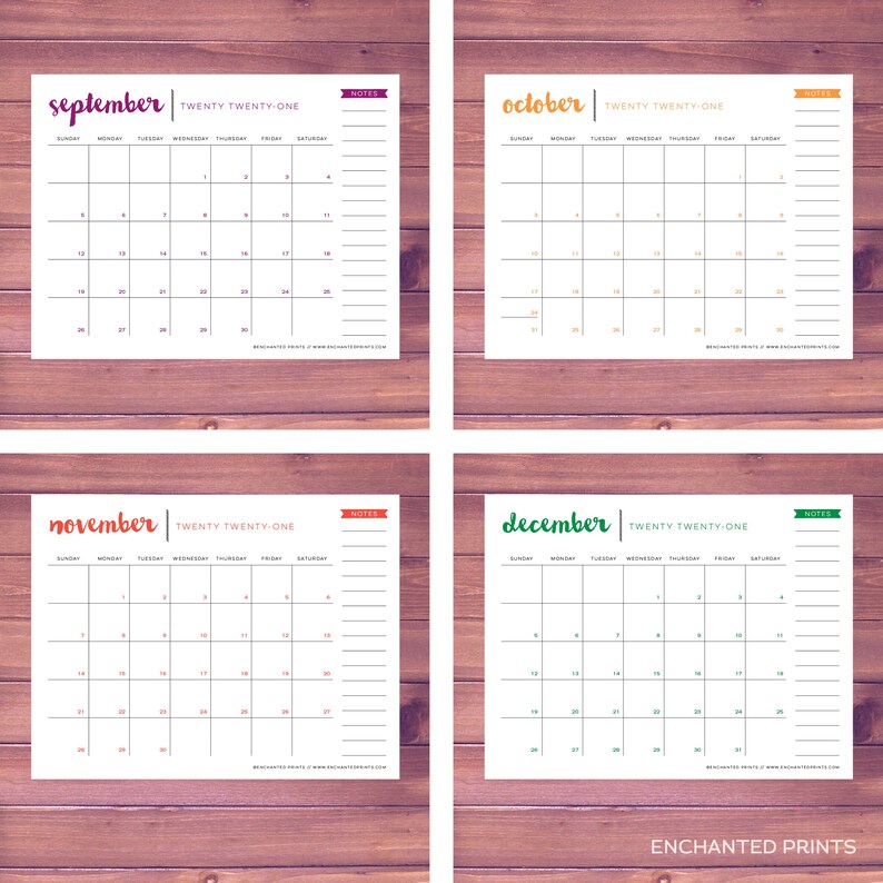 Simple 2021 Printable Calendar 12 Month Calendar Grid Etsy