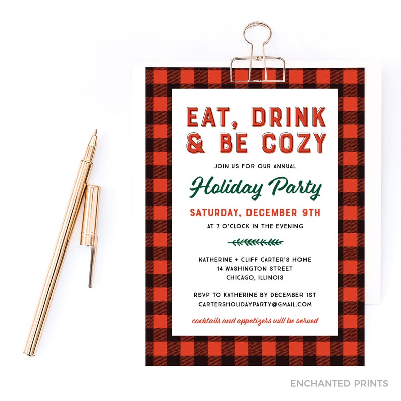 Eat Drink and Be Cozy Holiday Invitation Christmas Party | Etsy