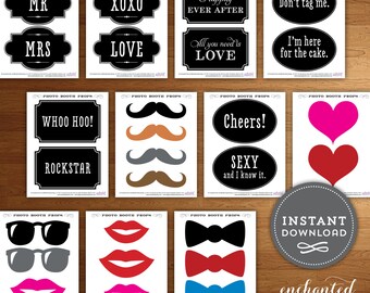 Instant Download - Printable DIY Photo Booth Props and Signs for Weddings and Parties