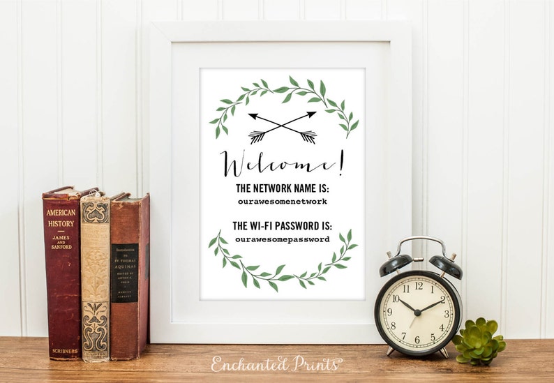 Customized Welcome Wifi Password Printable,Wifi Password Sign,Wifi Sign,Internet Network Printable,Guest Room Art,Home Decor Art Printable image 2