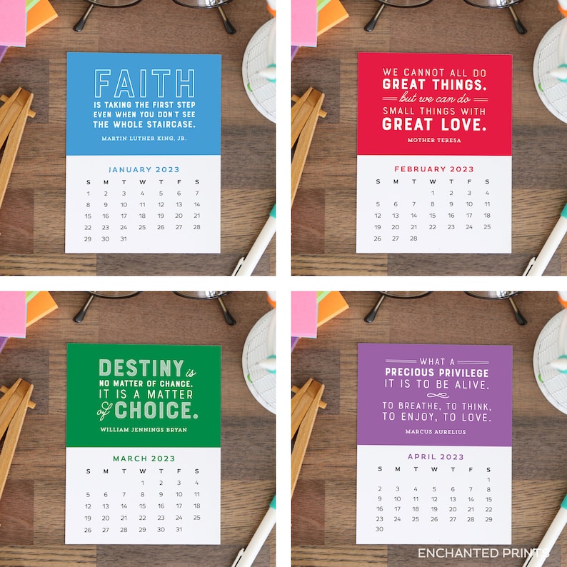 2023 Printable Calendar Cards 12 Month Motivational Quotes Etsy