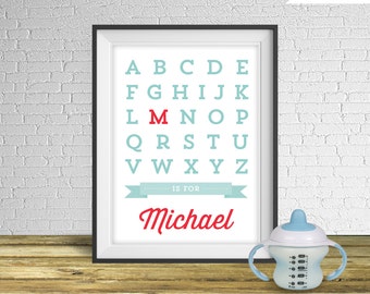 Alphabet Nursery Art Print, Nursery Alphabet Sign, Baby Name Art Print, Nursery Artwork, Nursery Monogram Art, Gift for Baby - Printable