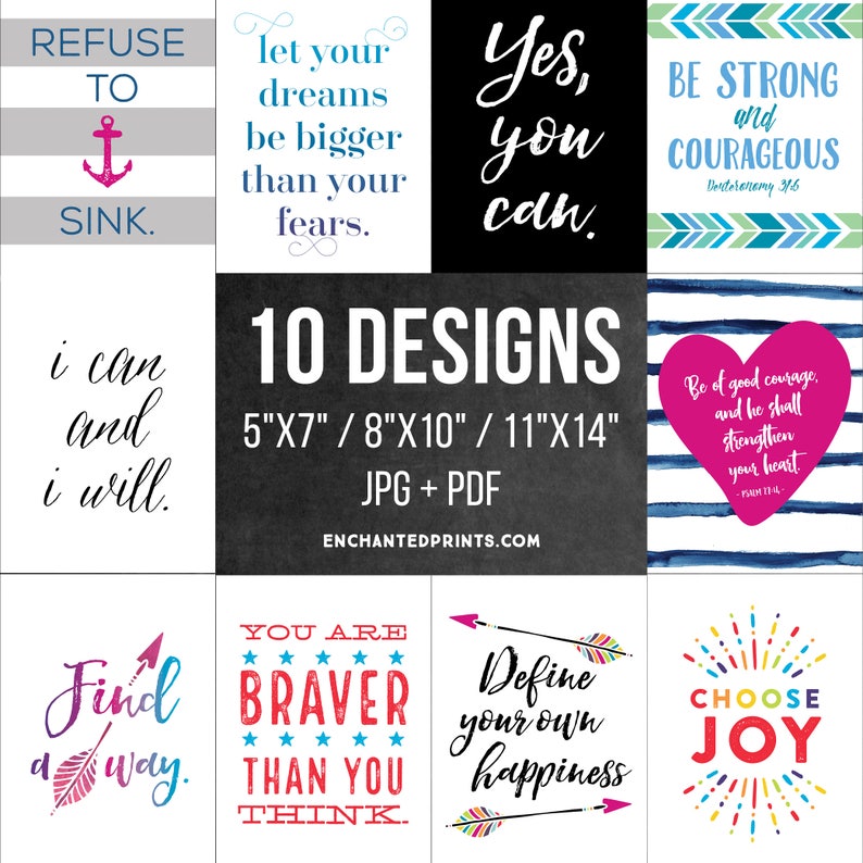 Encouragement Motivation Printable Bundle 10 printable designs 5x7, 8x10, 11x14 gallery wall decor, classroom decor Instant Download image 2