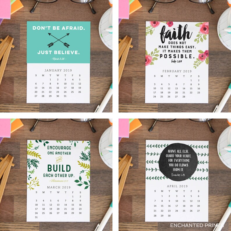 Printable 2019 Desk Calendar 12 Month Bible Verses And Etsy