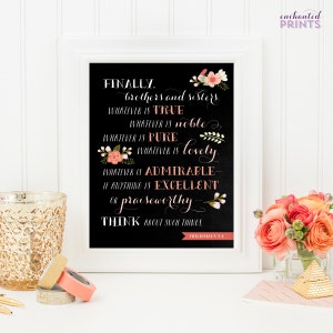 Whatever Is True Whatever is Lovely Philippians 4 8 Printable- Bible Verse Art, Bible Verse Print, Christian Wall Art, Scripture Quote Art