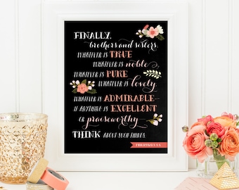 Was auch immer wahr ist, was auch immer schön ist Philippians 4 8 druckbar - Bibelvers Kunst, Bibelvers Druck, christliche Wandkunst, Schrift Zitat Kunst
