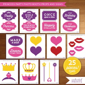 Instant Download - Princess Birthday Party - Printable DIY Photo Booth Props and Signs