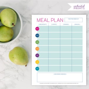 Healthy Meal Menu Weekly Planner Printable - Grocery List - Instant Digital Download