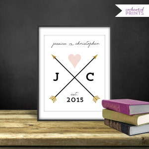 Initial and Arrows Custom Wedding Date Print, Printable Art, Wedding Gift, Anniversary Gift, Poster Wall Art