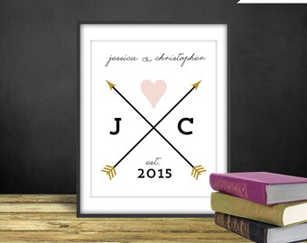 Initial and Arrows Custom Wedding Date Print, Printable Art, Wedding Gift, Anniversary Gift, Poster Wall Art