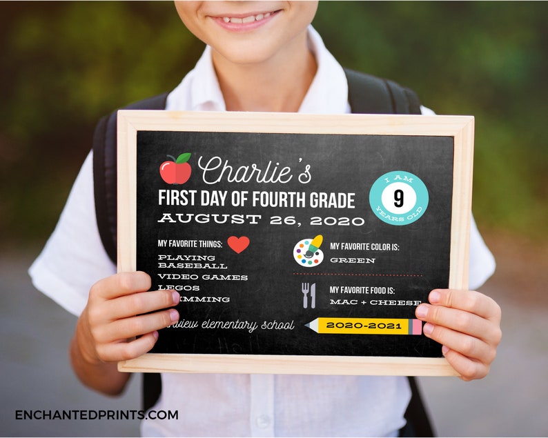 First Day of School Sign, First Day of School Photo Black and White, Colorful, Chalkboard, Instant Download or Printed School Sign image 3