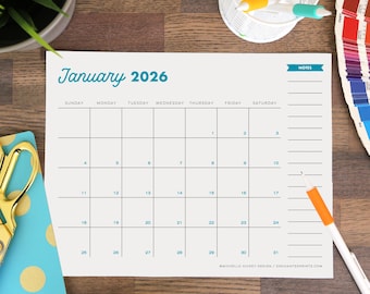 2026 Printable Calendar – Simple & Colorful 12-Month PDF (8.5x11)