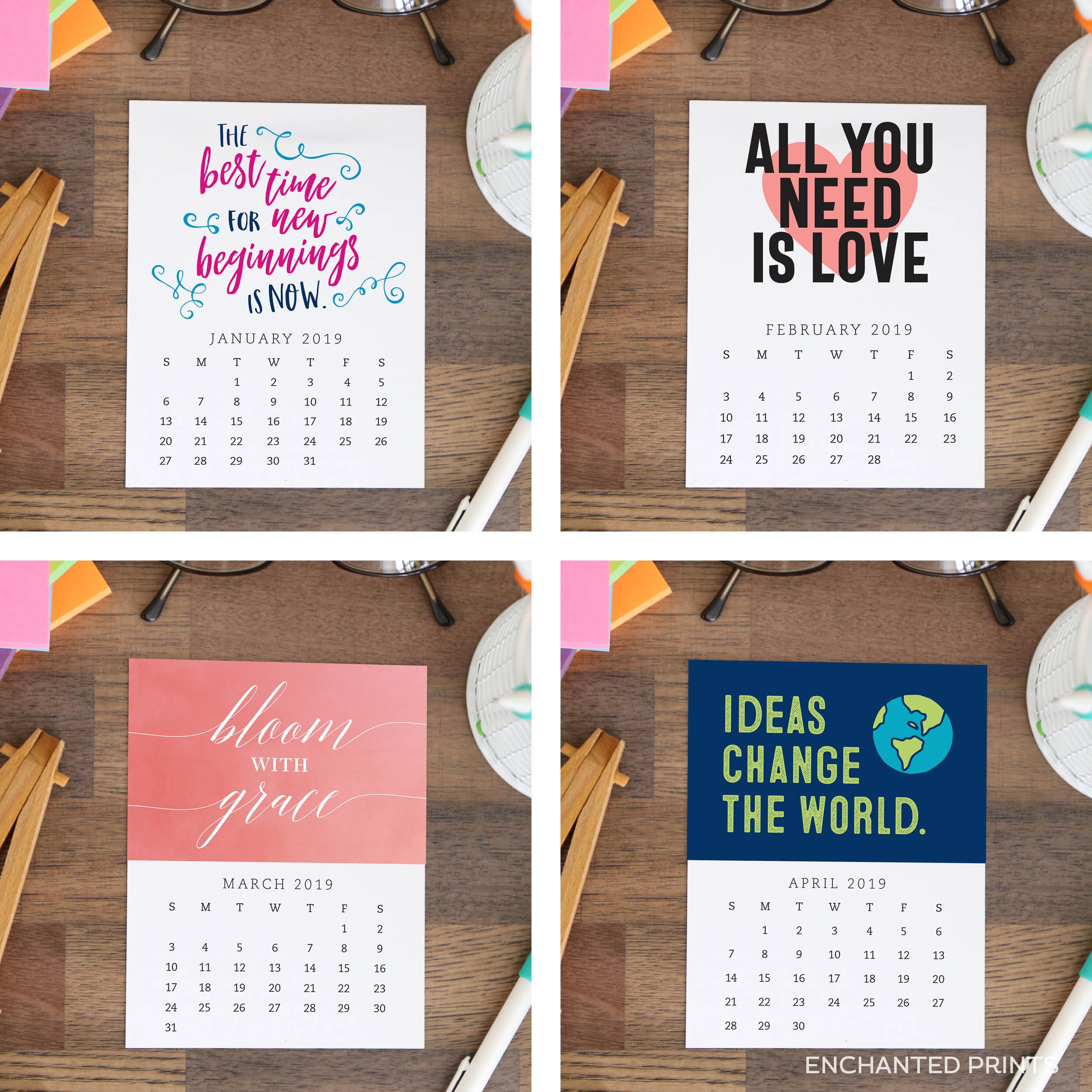 50 Off Printed 2019 Desk Calendar 12 Month Inspirational Etsy