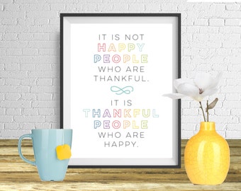 Happy People, Thankful People - Multicolor Typographic Modern Quote Print, Printable art wall decor, Quote poster - Instant Download