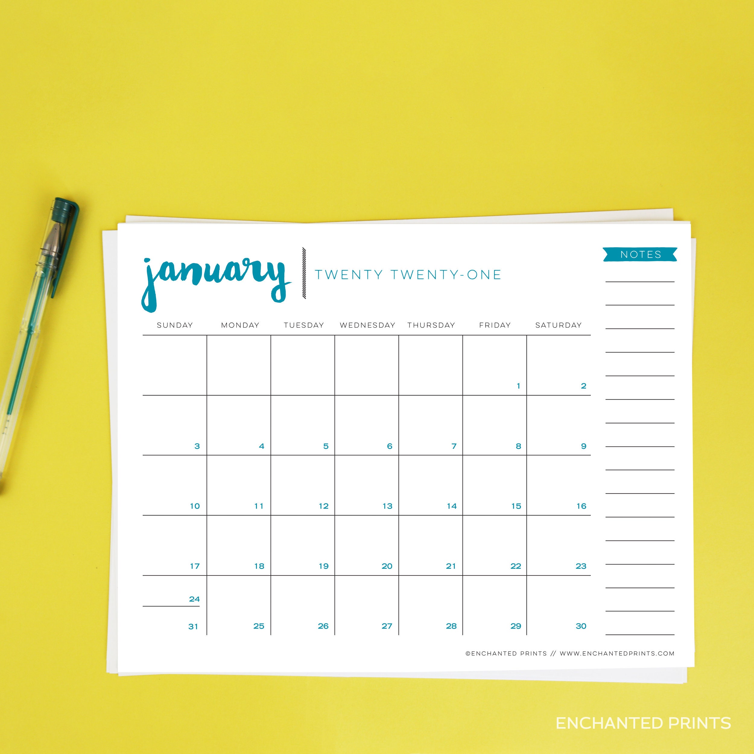 Simple 2021 Printable Calendar 12 Month Calendar Grid | Etsy