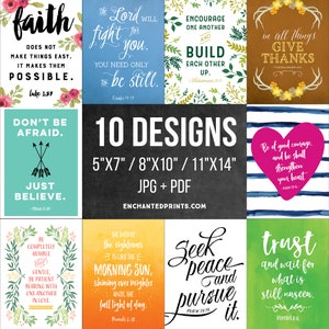 Bible Verse Printable Bundle - 10 Printable Designs - 5x7, 8x10, 11x14 ...