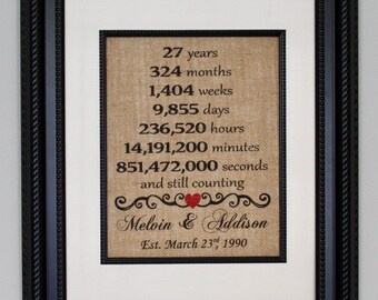 27th Anniversary for Him or Her, Twenty-Seventh Year Married, 27 Anniversary, Twenty Seven Year Anniversary, Burlap Sign, Personalized