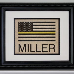 DISPATCHER Gift - Thin Gold Line Flag - Personalized - Home Decor on Burlap