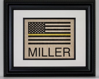 DISPATCHER Gift - Thin Gold Line Flag - Personalized - Home Decor on Burlap