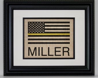 DISPATCHER Gift - Thin Gold Line Flag - Personalized - Home Decor on Burlap