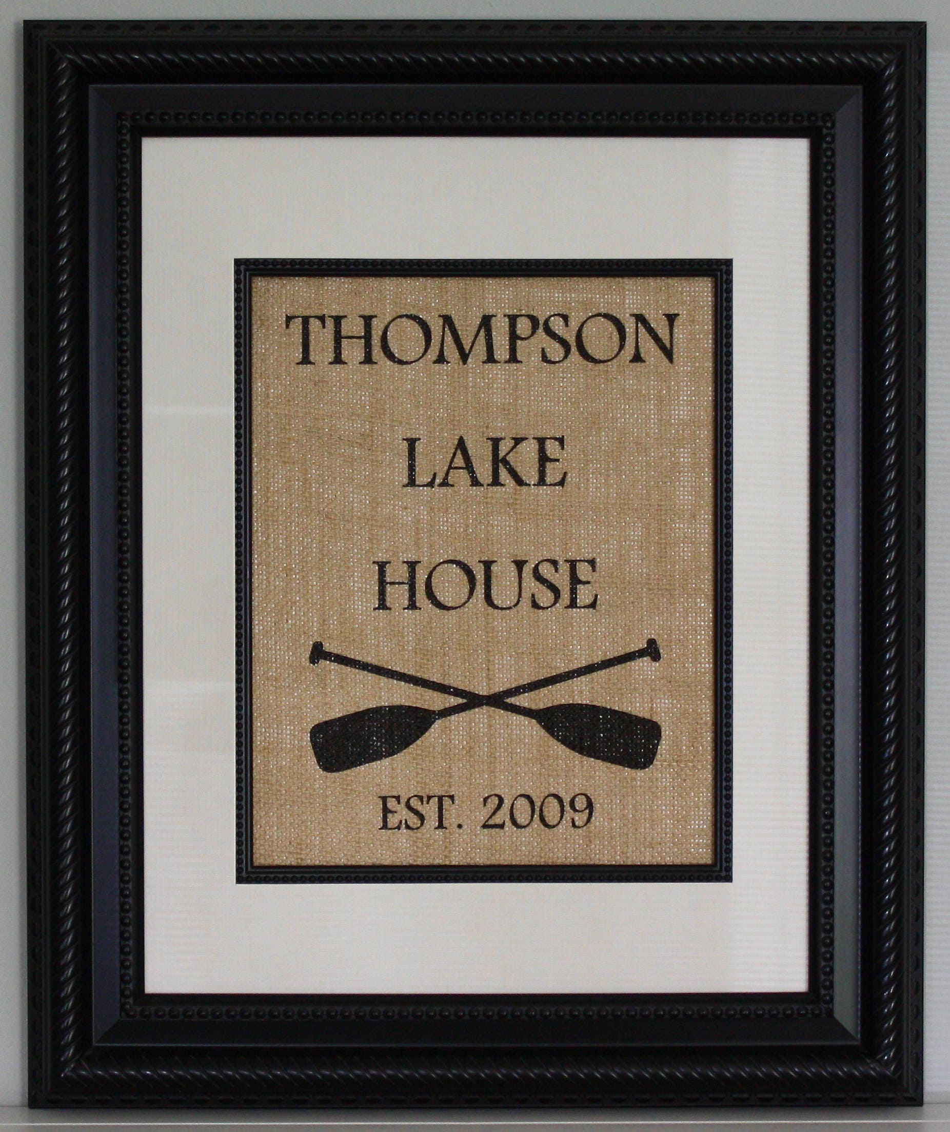 Personalized Lake House Burlap Print Housewarming Gift with