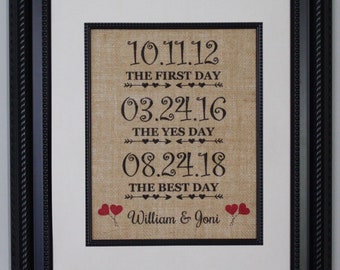 The First Day, The Yes Day, The Best Day, Personalized Burlap Print, Wedding Gift, Anniversary Gift, Engagement Gift, Burlap Wedding Sign