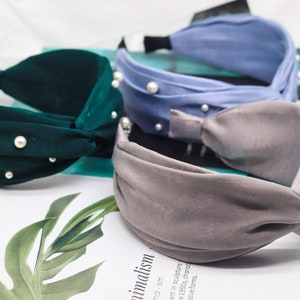 Wide Pearl Headband: Retro Fabric Top Knot Hairband