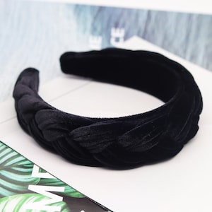 Black Velvet Braided Headband: Wide Woven Plait Hair Accessory