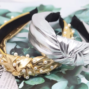 Pearl Top Knot Headband: PU Leather Twisted Hairband