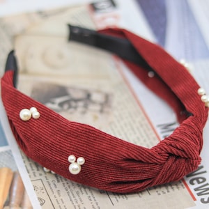 Corduroy Knot Headband: Red Pearl Mickey Mouse Hairband