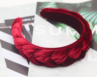 Claret Velvet Headband Femmes Scrunch Tressé Bandeau Large Plait Weave Hairband Girls Woven Braids Bandeau Alice Head Band Hair Accessory