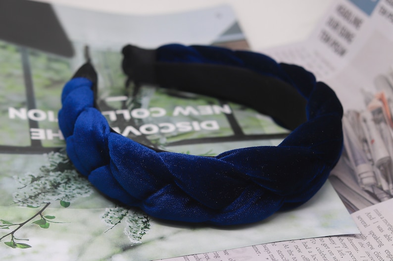 Navy Blue Velvet Headband Scrunch Braid Hairband Wide Plait Etsy