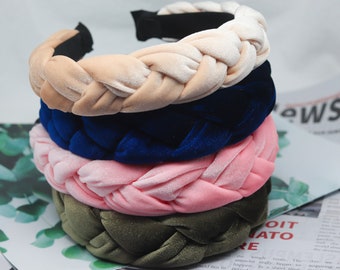 Fascia intrecciata in velluto nero: accessorio per capelli largo e intrecciato - Italia