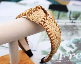 Beiges Raffia Haarband: Sommer Urlaub Haar Accessoire