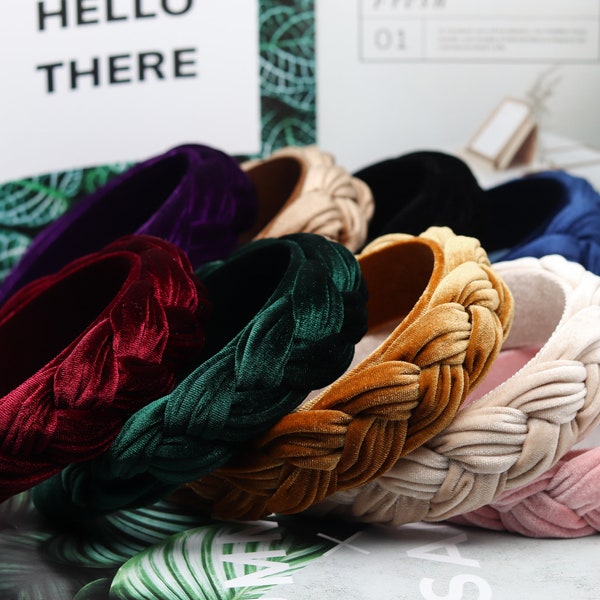 Multi Colors Velvet Headband Women Scrunch Braided Headband Wide Plait Weave Hairband Girls Woven Braids Headband Alice Head Hair Band