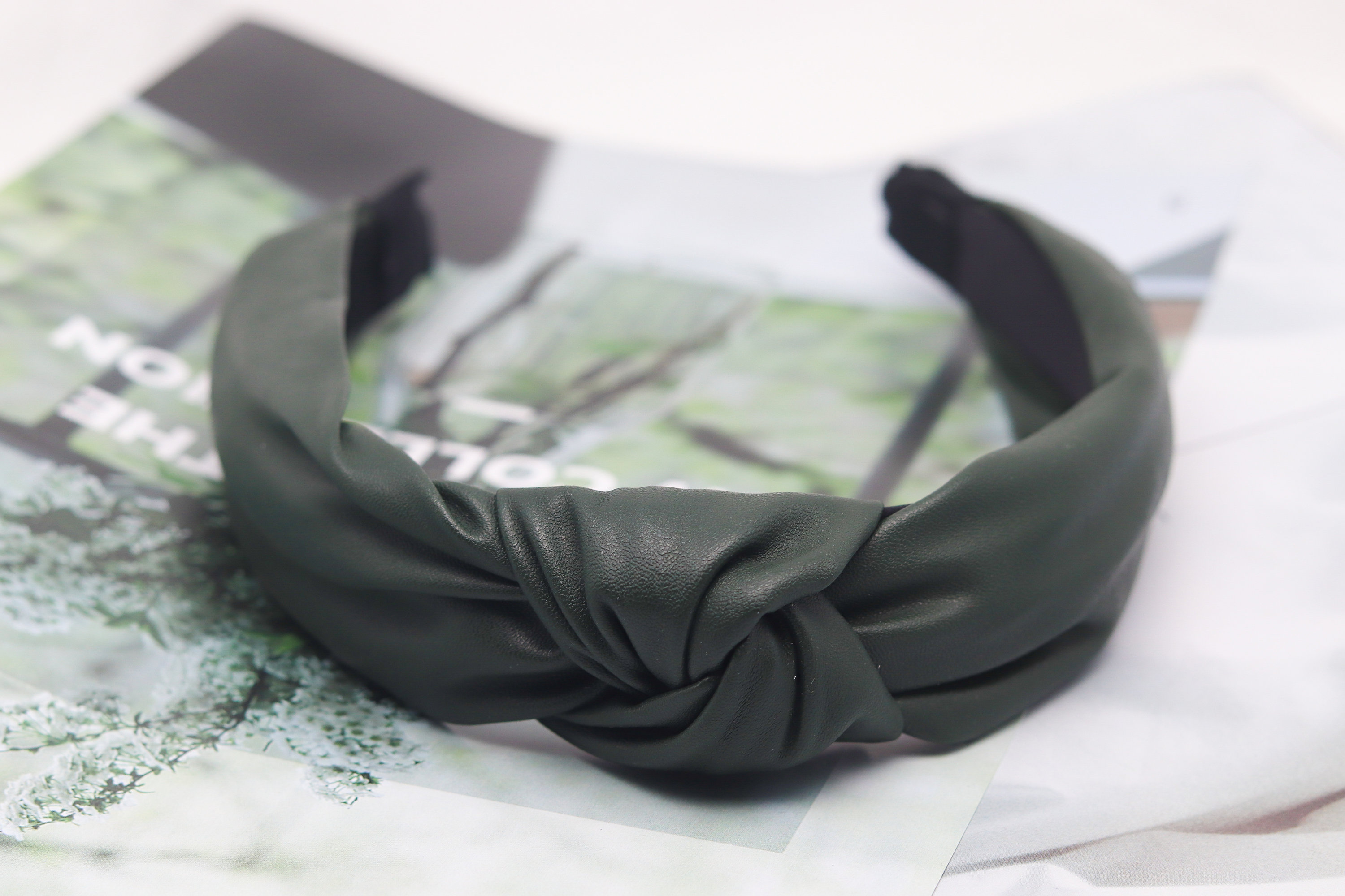 Black Faux Leather Top Knot Headband: Twisted Hairband - Etsy display picture 1