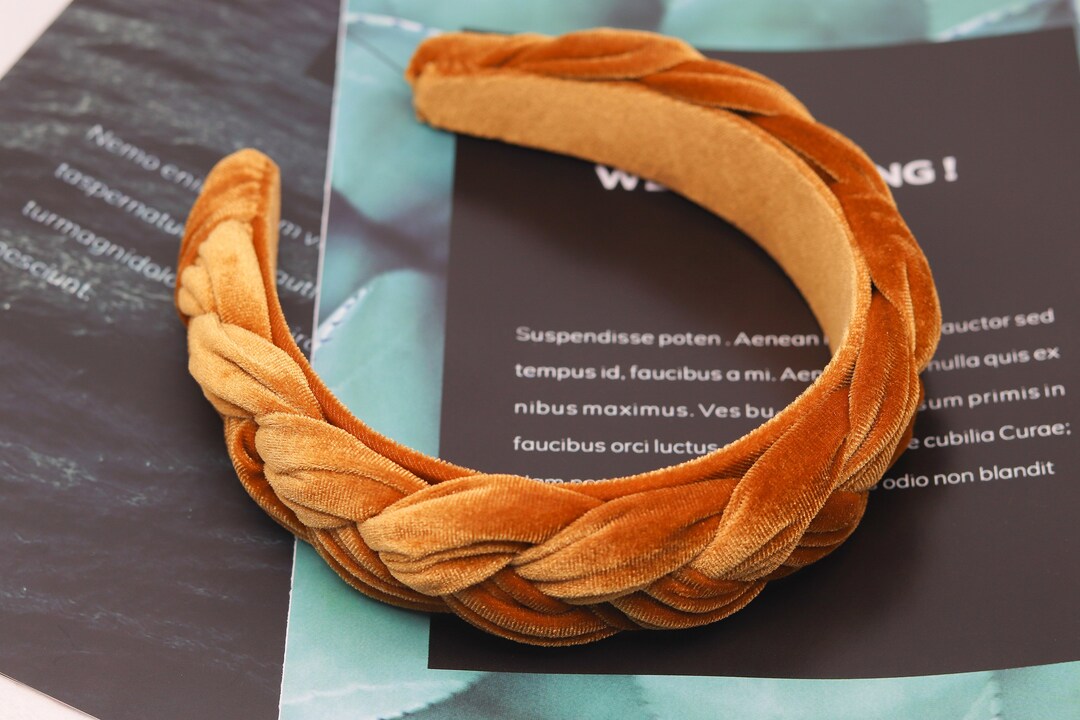 Ginger Yellow Velvet Headband Women Scrunch Braided Headband Etsy