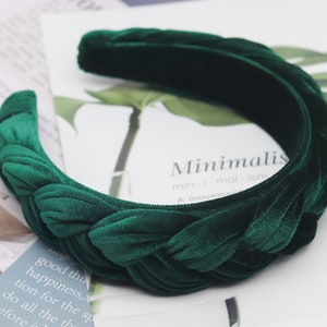 Braided Velvet Headband: Blackish Green Woven Plait Hairband