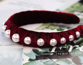 Velvet Padded Headband: Pearl Wedding Hair Accessory