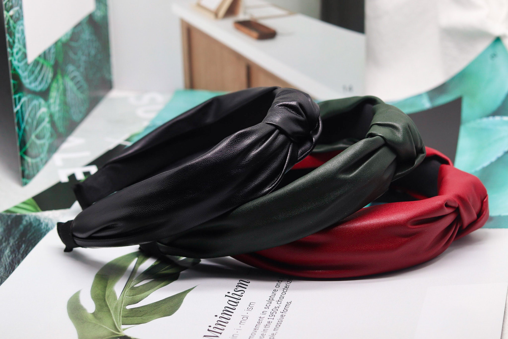 New ✨ Luxe Black Faux Leather Top Knot Boutique Statement Headband Faux Leather Top Knot Headband With Velour Interior - Etsy main image 3
