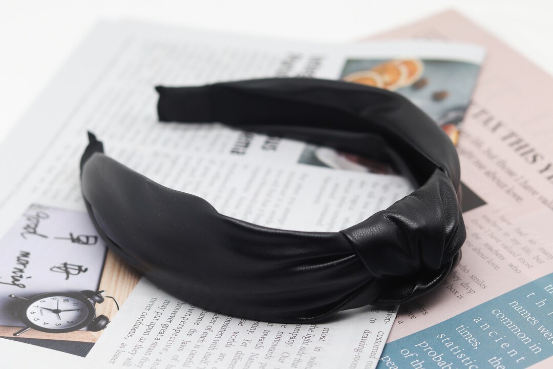 Black Faux Leather Top Knot Headband: Twisted Hairband - Etsy display picture 3
