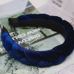 Navy Blue Velvet Headband, Scrunch Braid Hairband, Wide Plait Weave Headband, Women & Girls Woven Headband Alice Headband Hair Accessory