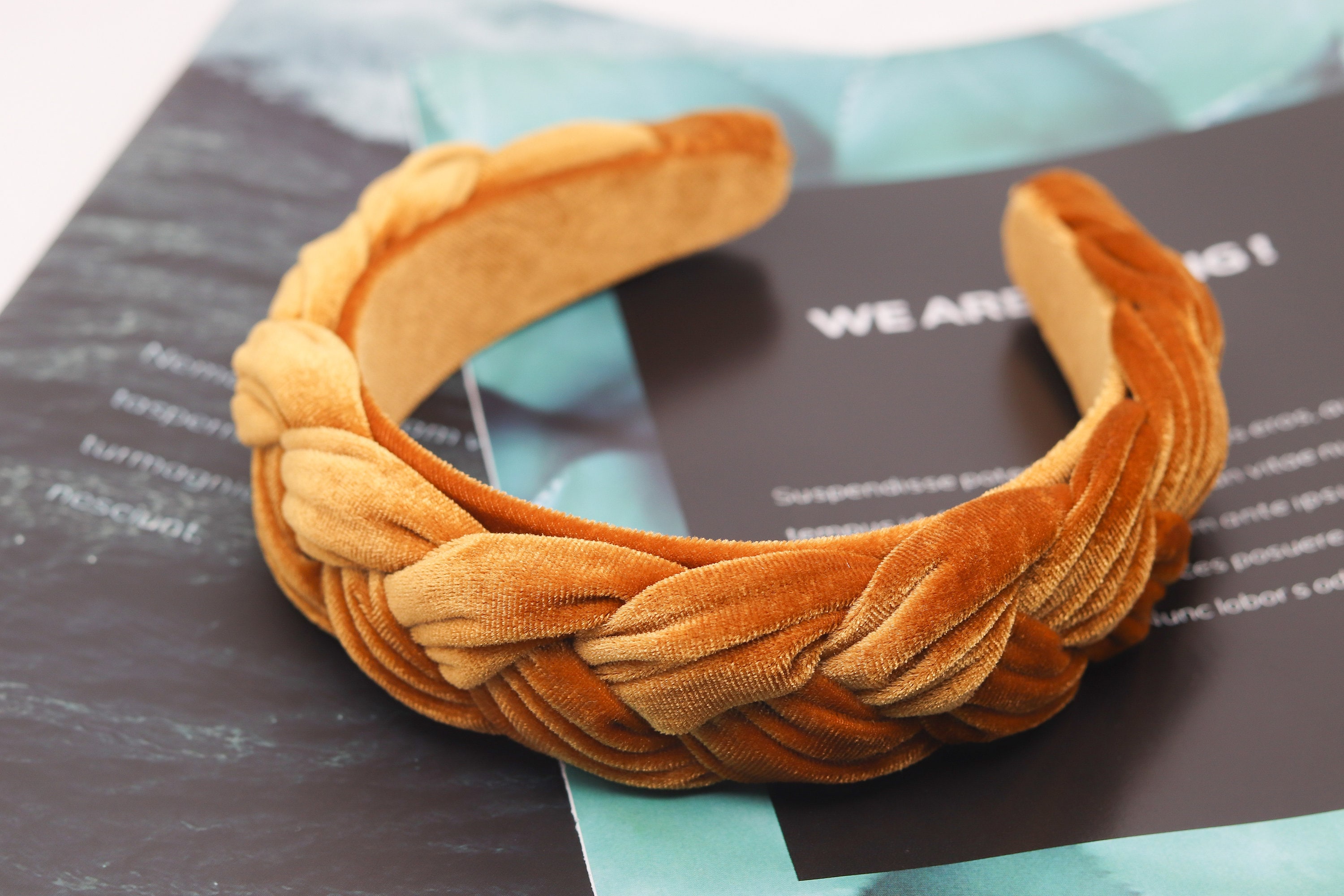 Ginger Yellow Velvet Headband Women Scrunch Braided Headband Etsy