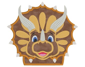 Aplikacja z motywem małego dinozaura Triceratopsa do haftu maszynowego