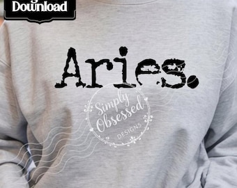Diseño del signo zodiacal Aries / Máquina de escribir retro PNG (Descarga digital)