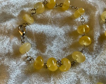 Beaded Link Bracelet Honey Calcite gemstone yellow Empowerment Handmade by B G Morrow